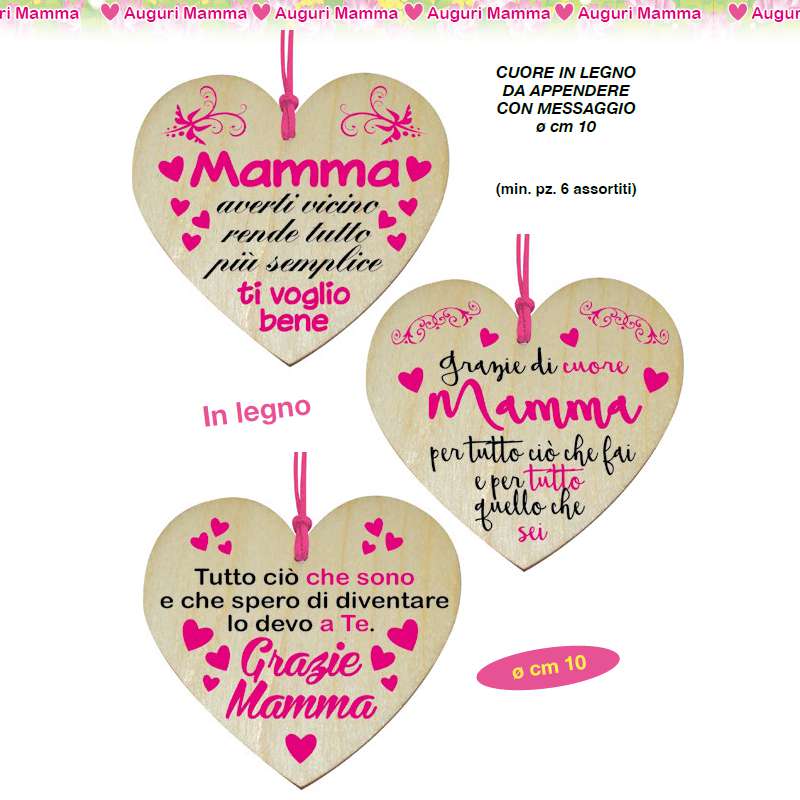 Biglietto auguri compleanno o Festa della Mamma in legno a forma di cuore  personalizzato