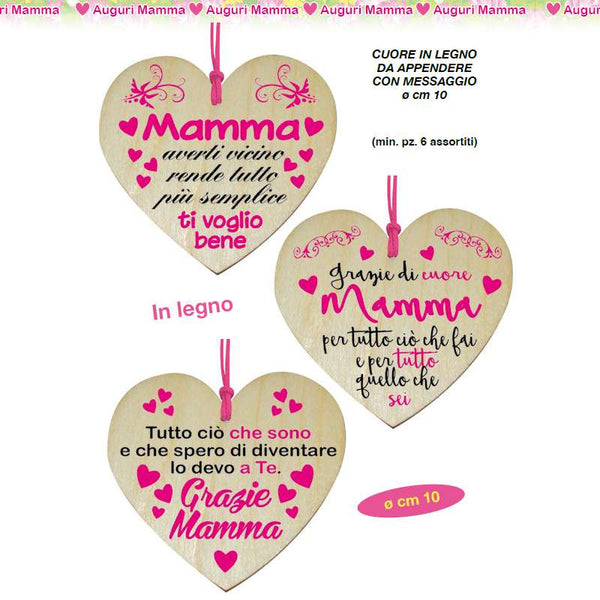 Biglietto auguri compleanno o Festa della Mamma in legno a forma di cuore  personalizzato